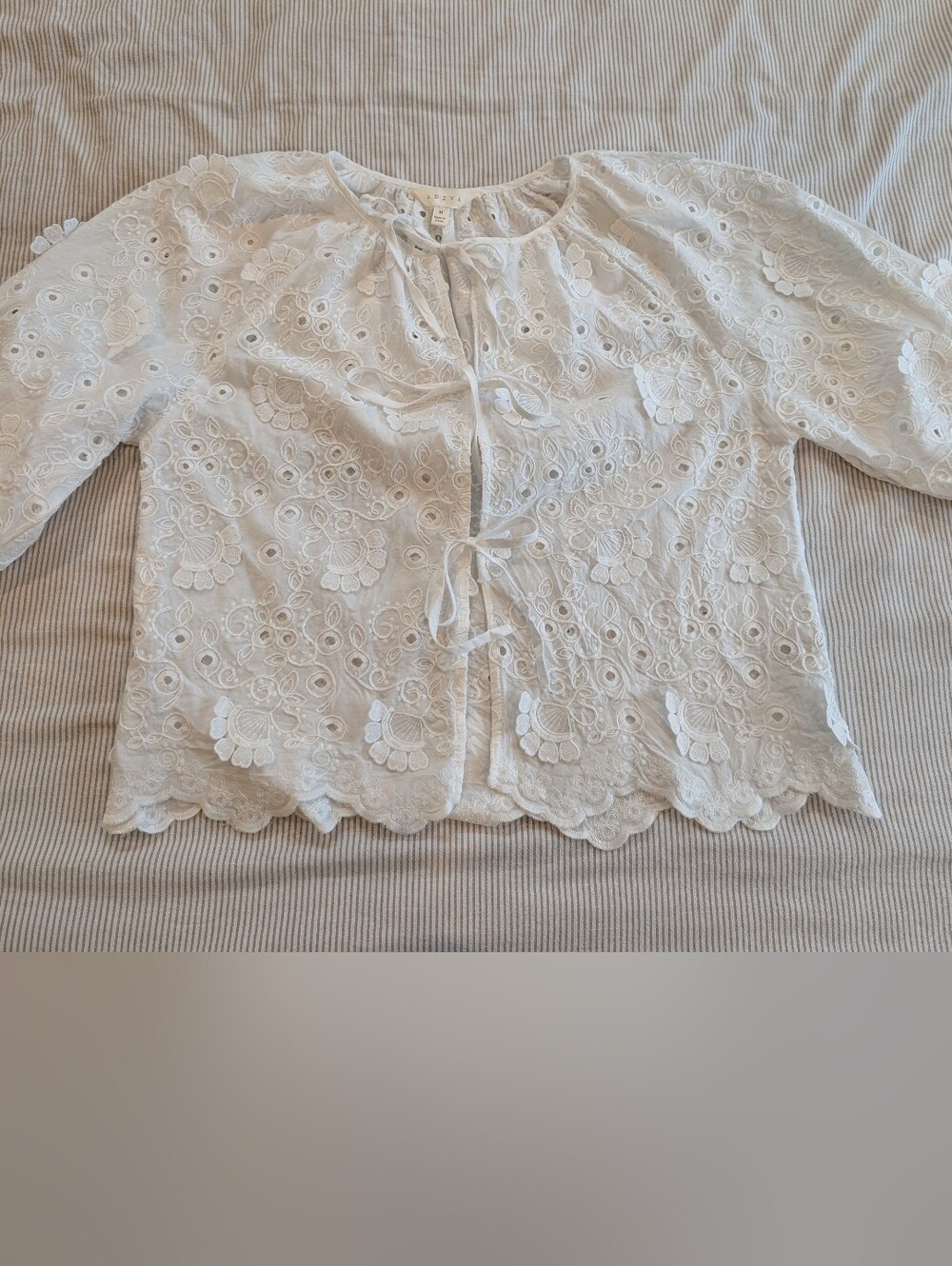 White Eyelet Tie-Front Women's Top - Picture 4 of 6